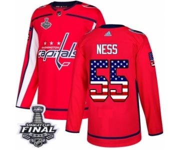 Men's Adidas Washington Capitals #55 Aaron Ness Authentic Red USA Flag Fashion 2018 Stanley Cup Final NHL Jersey