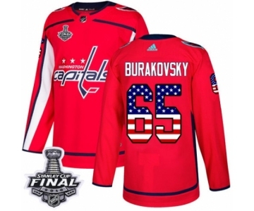 Men's Adidas Washington Capitals #65 Andre Burakovsky Authentic Red USA Flag Fashion 2018 Stanley Cup Final NHL Jersey