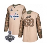 Men's Adidas Washington Capitals #68 Jaromir Jagr Authentic Camo Veterans Day Practice 2018 Stanley Cup Final NHL Jersey