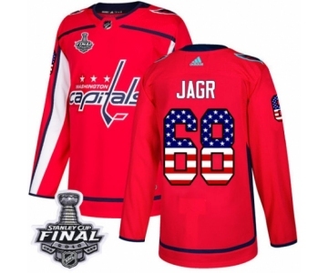 Men's Adidas Washington Capitals #68 Jaromir Jagr Authentic Red USA Flag Fashion 2018 Stanley Cup Final NHL Jersey