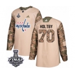 Men's Adidas Washington Capitals #70 Braden Holtby Authentic Camo Veterans Day Practice 2018 Stanley Cup Final NHL Jersey