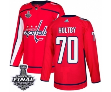 Men's Adidas Washington Capitals #70 Braden Holtby Authentic Red Home 2018 Stanley Cup Final NHL Jersey