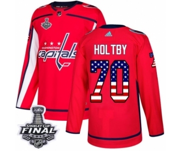 Men's Adidas Washington Capitals #70 Braden Holtby Authentic Red USA Flag Fashion 2018 Stanley Cup Final NHL Jersey