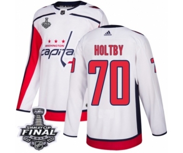 Men's Adidas Washington Capitals #70 Braden Holtby Authentic White Away 2018 Stanley Cup Final NHL Jersey