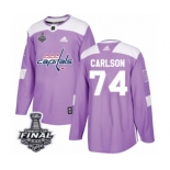 Men's Adidas Washington Capitals #74 John Carlson Authentic Purple Fights Cancer Practice 2018 Stanley Cup Final NHL Jersey