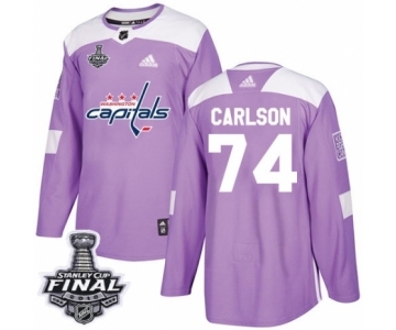 Men's Adidas Washington Capitals #74 John Carlson Authentic Purple Fights Cancer Practice 2018 Stanley Cup Final NHL Jersey