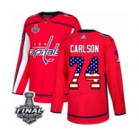 Men's Adidas Washington Capitals #74 John Carlson Authentic Red USA Flag Fashion 2018 Stanley Cup Final NHL Jersey