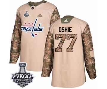 Men's Adidas Washington Capitals #77 T.J. Oshie Authentic Camo Veterans Day Practice 2018 Stanley Cup Final NHL Jersey