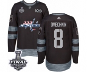 Men's Adidas Washington Capitals #8 Alex Ovechkin Authentic Black 1917-2017 100th Anniversary 2018 Stanley Cup Final NHL Jersey