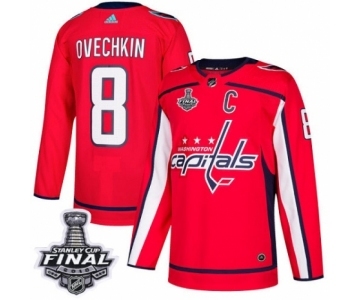 Men's Adidas Washington Capitals #8 Alex Ovechkin Authentic Red Home 2018 Stanley Cup Final NHL Jersey