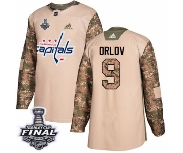 Men's Adidas Washington Capitals #9 Dmitry Orlov Authentic Camo Veterans Day Practice 2018 Stanley Cup Final NHL Jersey