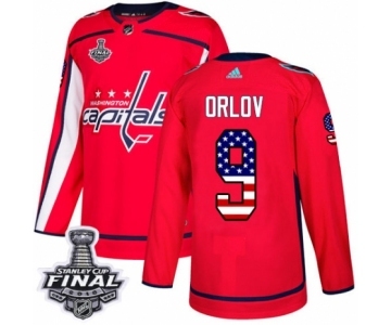 Men's Adidas Washington Capitals #9 Dmitry Orlov Authentic Red USA Flag Fashion 2018 Stanley Cup Final NHL Jersey