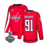 Men's Adidas Washington Capitals #91 Tyler Graovac Authentic Red Home 2018 Stanley Cup Final NHL Jersey