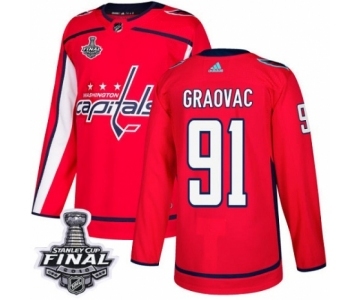 Men's Adidas Washington Capitals #91 Tyler Graovac Authentic Red Home 2018 Stanley Cup Final NHL Jersey