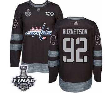 Men's Adidas Washington Capitals #92 Evgeny Kuznetsov Authentic Black 1917-2017 100th Anniversary 2018 Stanley Cup Final NHL Jersey