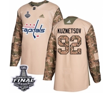 Men's Adidas Washington Capitals #92 Evgeny Kuznetsov Authentic Camo Veterans Day Practice 2018 Stanley Cup Final NHL Jersey