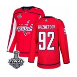 Men's Adidas Washington Capitals #92 Evgeny Kuznetsov Authentic Red Home 2018 Stanley Cup Final NHL Jersey