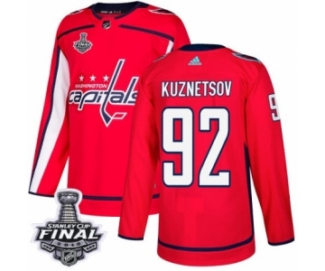 Men's Adidas Washington Capitals #92 Evgeny Kuznetsov Authentic Red Home 2018 Stanley Cup Final NHL Jersey