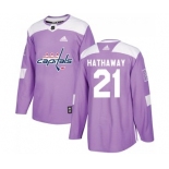 Men's Washington Capitals #21 Garnet Hathaway Adidas Authentic Fights Cancer Practice Jersey - Purple