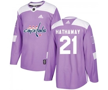 Men's Washington Capitals #21 Garnet Hathaway Adidas Authentic Fights Cancer Practice Jersey - Purple