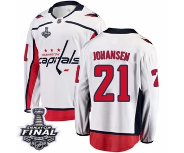 Men's Washington Capitals #21 Lucas Johansen Fanatics Branded White Away Breakaway 2018 Stanley Cup Final NHL Jersey