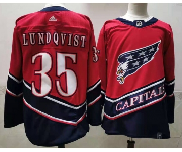 Men's Washington Capitals #35 Lundqvist Red Retro 2020 Hockey Jersey