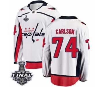 Men's Washington Capitals #74 John Carlson Fanatics Branded White Away Breakaway 2018 Stanley Cup Final NHL Jersey