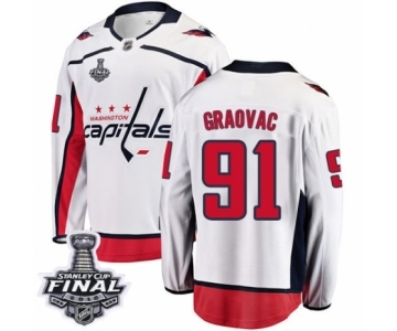 Men's Washington Capitals #91 Tyler Graovac Fanatics Branded White Away Breakaway 2018 Stanley Cup Final NHL Jersey