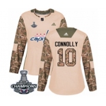 Women Adidas Washington Capitals #10 Brett Connolly Authentic Camo Veterans Day Practice 2018 Stanley Cup Final Champions NHL Jersey