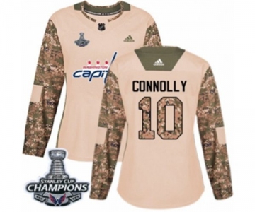 Women Adidas Washington Capitals #10 Brett Connolly Authentic Camo Veterans Day Practice 2018 Stanley Cup Final Champions NHL Jersey