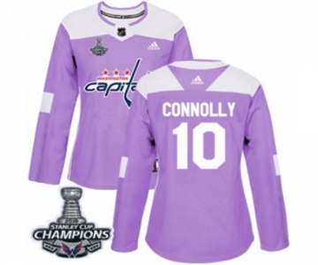 Women Adidas Washington Capitals #10 Brett Connolly Authentic Purple Fights Cancer Practice 2018 Stanley Cup Final Champions NHL Jersey