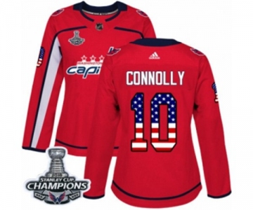 Women Adidas Washington Capitals #10 Brett Connolly Authentic Red USA Flag Fashion 2018 Stanley Cup Final Champions NHL Jersey