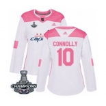 Women Adidas Washington Capitals #10 Brett Connolly Authentic White Pink Fashion 2018 Stanley Cup Final Champions NHL Jersey