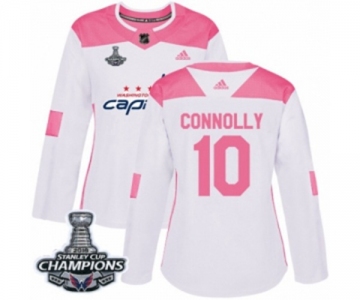 Women Adidas Washington Capitals #10 Brett Connolly Authentic White Pink Fashion 2018 Stanley Cup Final Champions NHL Jersey