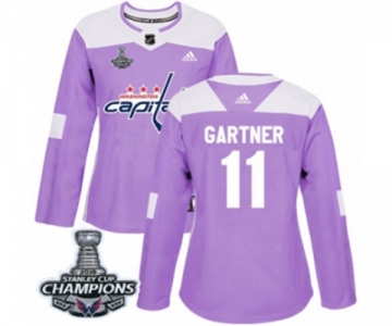 Women Adidas Washington Capitals #11 Mike Gartner Authentic Purple Fights Cancer Practice 2018 Stanley Cup Final Champions NHL Jersey