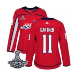 Women Adidas Washington Capitals #11 Mike Gartner Authentic Red Home 2018 Stanley Cup Final Champions NHL Jersey