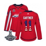 Women Adidas Washington Capitals #11 Mike Gartner Authentic Red USA Flag Fashion 2018 Stanley Cup Final Champions NHL Jersey