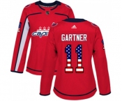 Women Adidas Washington Capitals #11 Mike Gartner Authentic Red USA Flag Fashion NHL Jersey