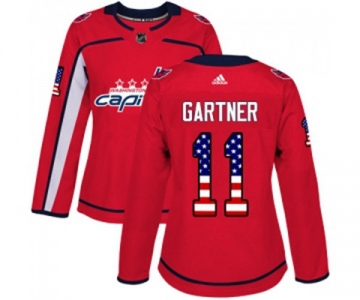 Women Adidas Washington Capitals #11 Mike Gartner Authentic Red USA Flag Fashion NHL Jersey