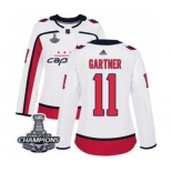 Women Adidas Washington Capitals #11 Mike Gartner Authentic White Away 2018 Stanley Cup Final Champions NHL Jersey