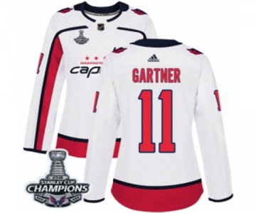 Women Adidas Washington Capitals #11 Mike Gartner Authentic White Away 2018 Stanley Cup Final Champions NHL Jersey