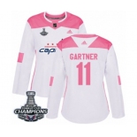 Women Adidas Washington Capitals #11 Mike Gartner Authentic White Pink Fashion 2018 Stanley Cup Final Champions NHL Jersey