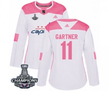 Women Adidas Washington Capitals #11 Mike Gartner Authentic White Pink Fashion 2018 Stanley Cup Final Champions NHL Jersey