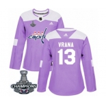 Women Adidas Washington Capitals #13 Jakub Vrana Authentic Purple Fights Cancer Practice 2018 Stanley Cup Final Champions NHL Jersey