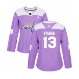 Women Adidas Washington Capitals #13 Jakub Vrana Authentic Purple Fights Cancer Practice NHL Jersey