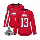 Women Adidas Washington Capitals #13 Jakub Vrana Authentic Red Home 2018 Stanley Cup Final Champions NHL Jersey