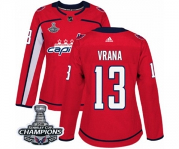 Women Adidas Washington Capitals #13 Jakub Vrana Authentic Red Home 2018 Stanley Cup Final Champions NHL Jersey