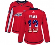 Women Adidas Washington Capitals #13 Jakub Vrana Authentic Red USA Flag Fashion NHL Jersey