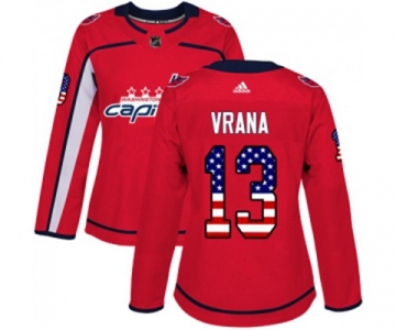 Women Adidas Washington Capitals #13 Jakub Vrana Authentic Red USA Flag Fashion NHL Jersey