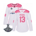 Women Adidas Washington Capitals #13 Jakub Vrana Authentic White Pink Fashion 2018 Stanley Cup Final Champions NHL Jersey